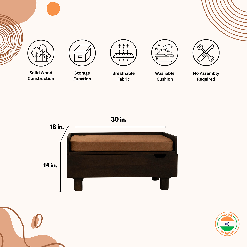 FurryLiving Hibachi Bed with Storage for Dogs (Dark Brown/Brown Cushion) Both-Furniture FurryLiving Dropship
