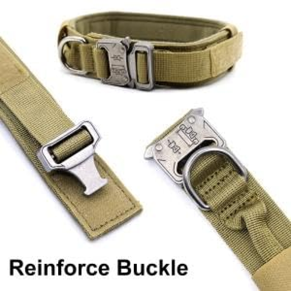 Q Pets Tactical Adjustable Nylon Collar with Handle for Dogs (Khaki)