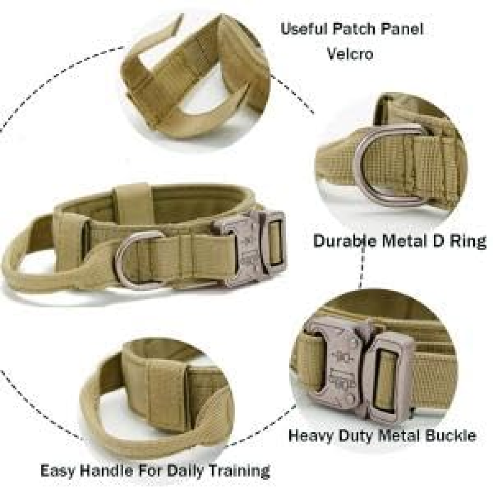 Q Pets Tactical Adjustable Nylon Collar with Handle for Dogs (Khaki)