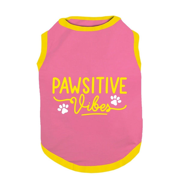 PawsIndia Pawsitive Vibes Printed with Ribbed Sleeves TShirt for Cats (Pink)