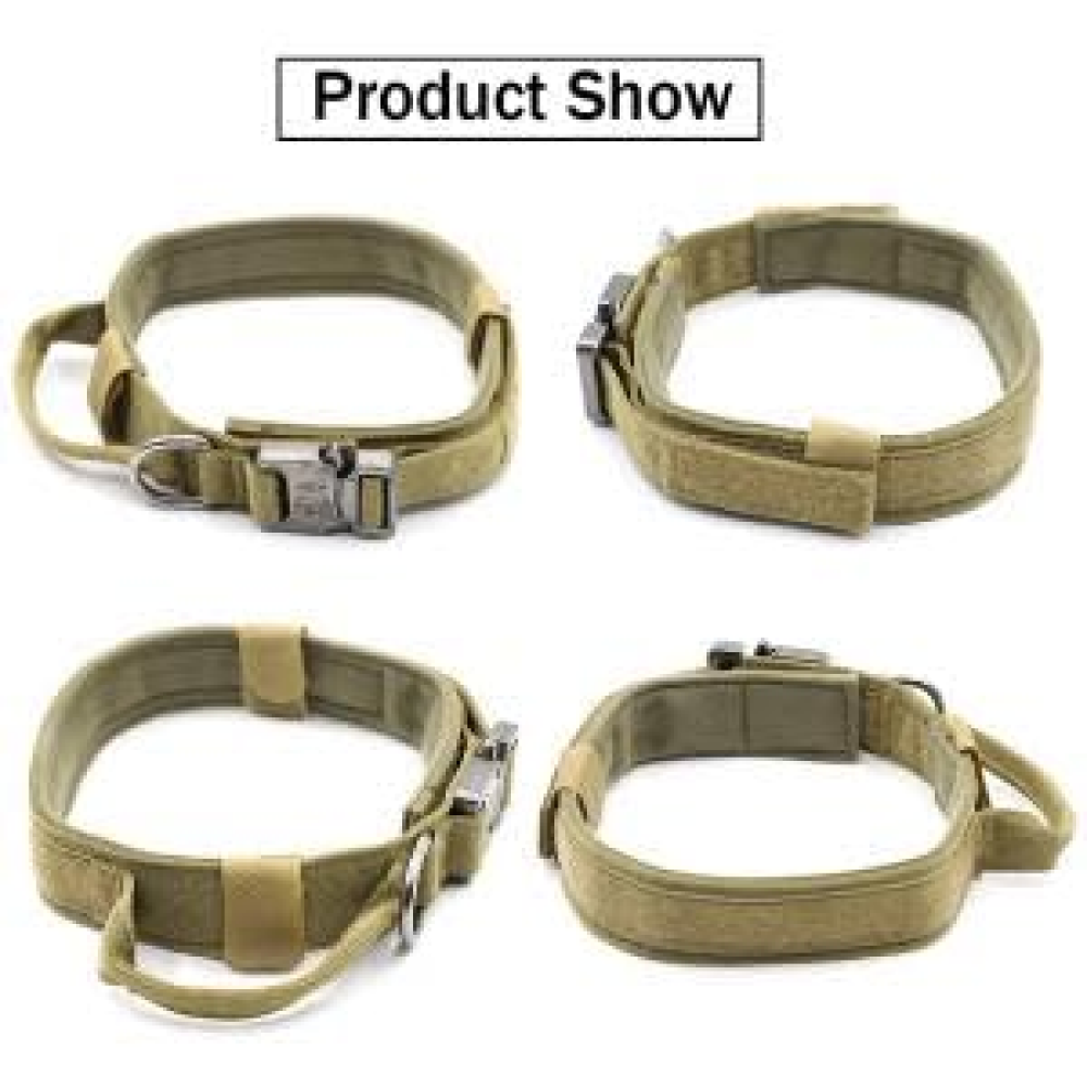 Q Pets Tactical Adjustable Nylon Collar with Handle for Dogs (Khaki)