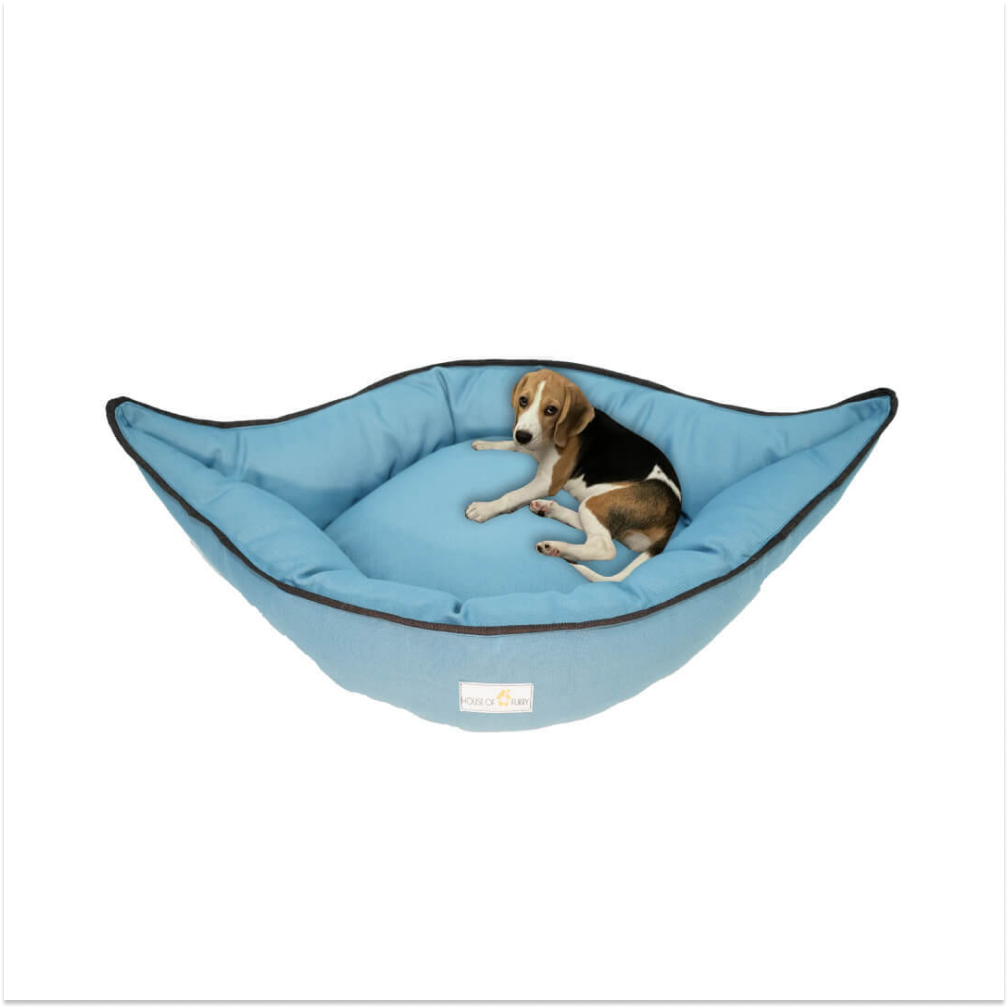 House of Furry Betty Boat Shaped 100% Linen Bolster Bed For Cats and Dogs (Sky Blue)