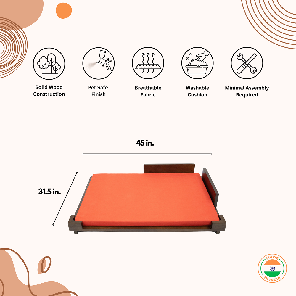 FurryLiving Barkly Barkly XL Solid Wood Dog Bed for Medium and Large Dogs (Dark Brown/Red) Both-Bedding, Mats & Travel Supplies FurryLiving Dropship