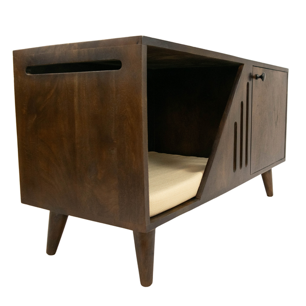 FurryLiving Benji Cabinet with Cushion for Small Dogs and Cats (Dark Brown/ Cream Cushion)