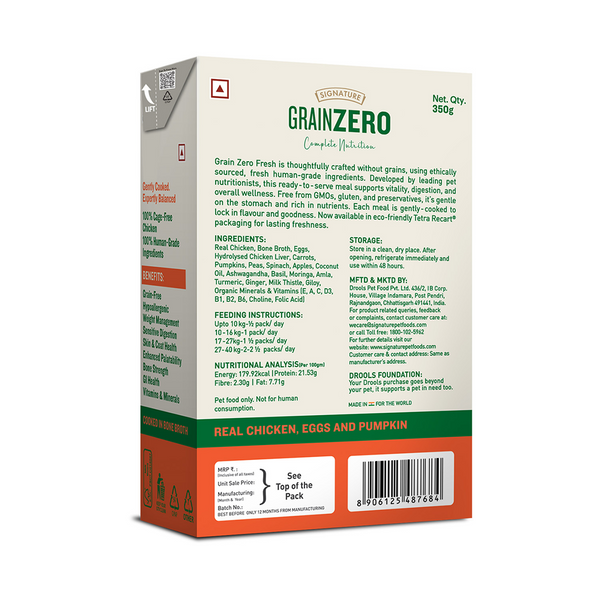 Signature Grain Zero Tetra Pack Real Chicken Egg & Pumpkin Dog Fresh Food