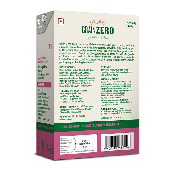 Signature Grain Zero Tetra Pack Real Chicken Turkey Dog Fresh Food