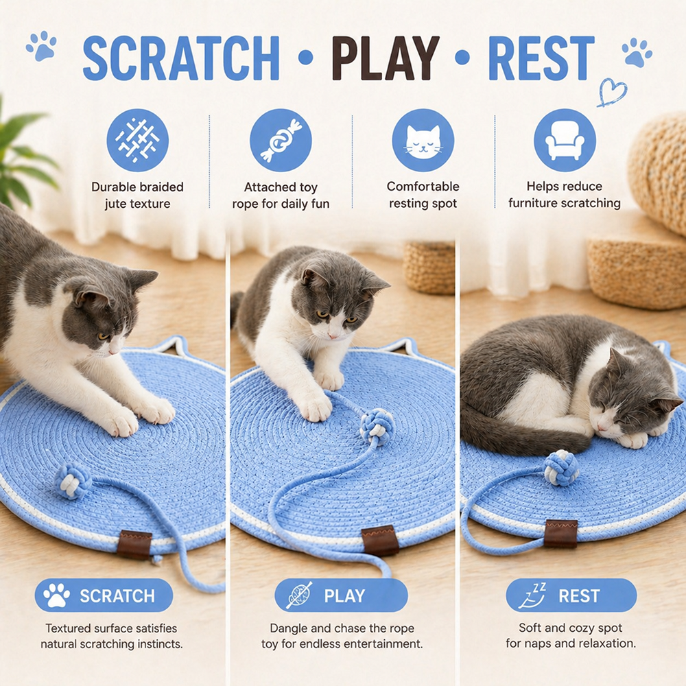 Talking Dog Club Rope Scratching Mat for Cats (Blue) Cats-Toys Talking Dog Club Dropship