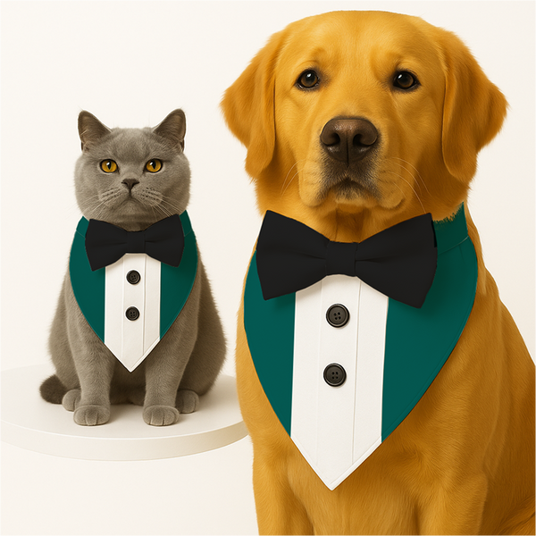 PawsIndia Peacock Green Tuxedo Bandana with Black Bow for Dogs and Cats