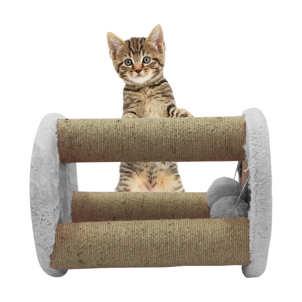 Furrlovers Natural Sisal & Scratching Post with Hanging Balls Playing Activity Tree for Cats (Grey)