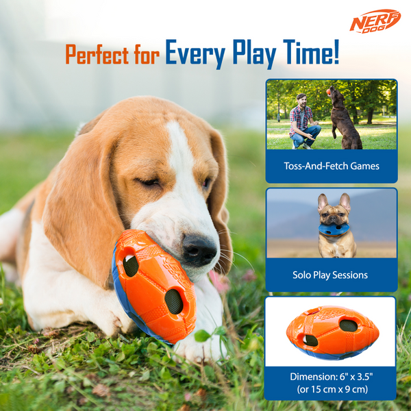 Nerf Bash Squeak and Crunch Football Toy for Dogs (Blue/Orange)