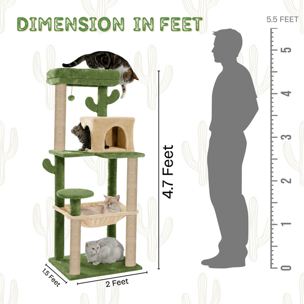 Furrlovers Cactus Multi Level Cat Tree with Condo Hammock Perch & Scratching Posts (Green)