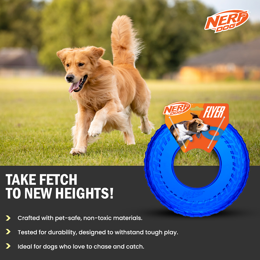 Nerf Dog Translucent Tire Flyer TPR Toy for Dogs (Blue)