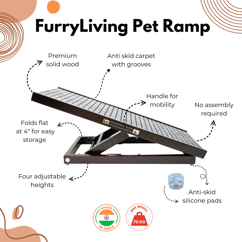 FurryLiving Wooden Ramp for Dogs and Cats (Dark Brown) Both-Furniture FurryLiving Dropship