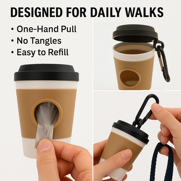 Talking Dog Club Coffee Cup Poop Bag Holder for Dogs and Cats (Brown/White)