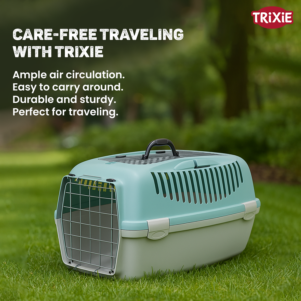 Trixie Capri 3 Open Top Carrier for Dogs and Cats (light grey/sage) Both-Bedding, Mats & Travel Supplies Trixie