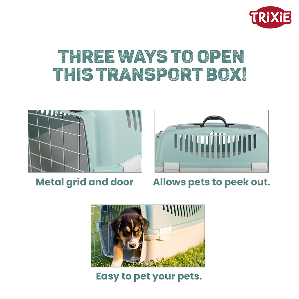 Trixie Capri 3 Open Top Carrier for Dogs and Cats (light grey/sage) Both-Bedding, Mats & Travel Supplies Trixie