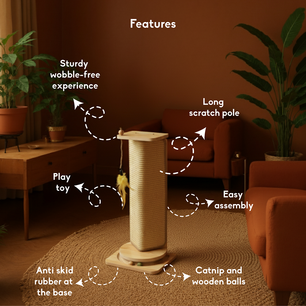FurryLiving Cat Wall Scratcher Plus Space Saving Design for Wall Corners with Toys (Oak) Cats-Toys FurryLiving Dropship
