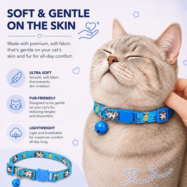 Talking Dog Club Everyday Collar with Unicorn Cat Bell for Cats (Blue)