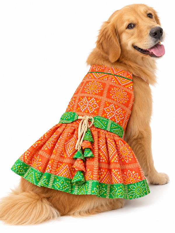Pawgy Pets Festive Dress for Dogs (Orange & Green)