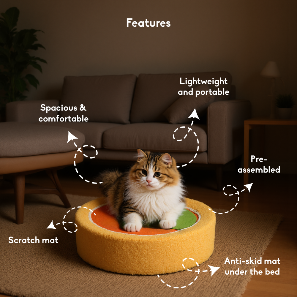 FurryLiving Orange Bed & Scratcher Mat for Cats (Orange) Cats-Bedding, Mats & Travel Supplies FurryLiving Dropship