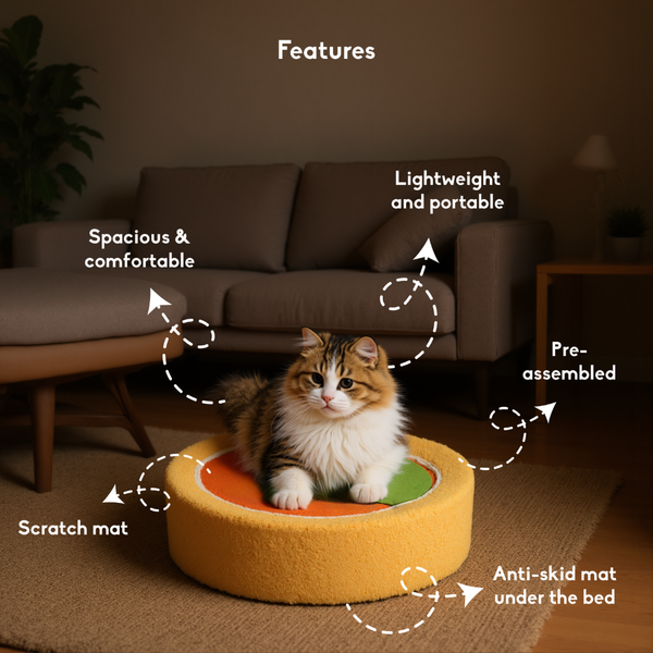 FurryLiving Orange Bed & Scratcher Mat for Cats (Orange)
