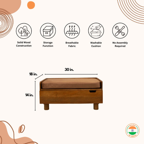 FurryLiving Hibachi Honey Bed with Storage for Dogs (Honey/Brown Cushion)