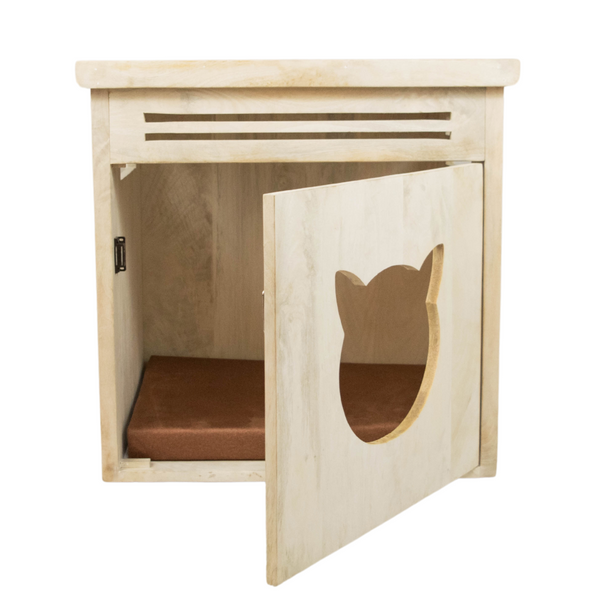 FurryLiving Meraki Cabinet with Cushion for Small Dogs and Cats (Oak/Brown Cushion)