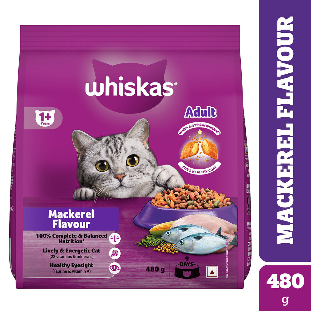 Whiskas Mackerel Flavour Adult Cat Dry Food Cats- Dry food Whiskas 480g