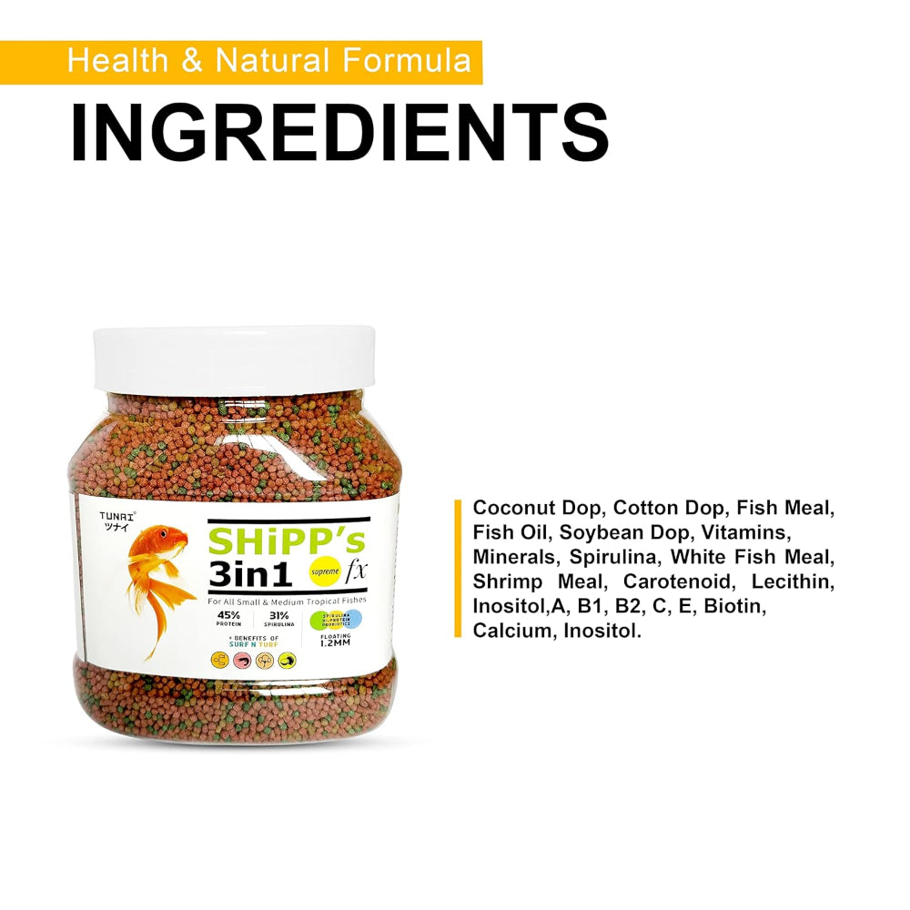 Tunai Shipp's 3in1 Pellets Small and Medium Adult Fish Food Fish Tunai