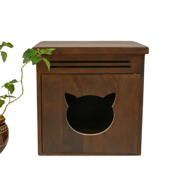 FurryLiving Meraki Cabinet with Cushion for Small Dogs and Cats (Dark Brown/Brown Cushion)