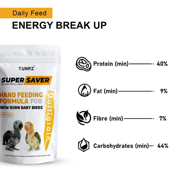 Tunai Super Saver Hand Feeding Formula for All New Born Baby Birds Food