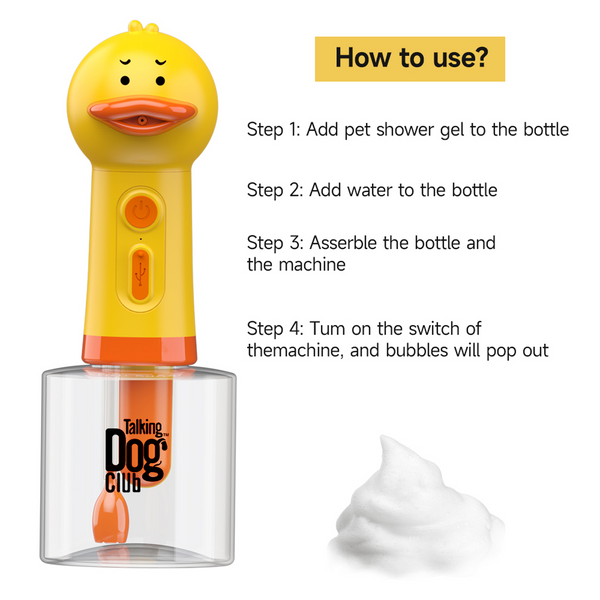 Talking Dog Club Oh Duck Shampoo Dispenser Spray with Free Bath brush for Dogs and Cats (Yellow)