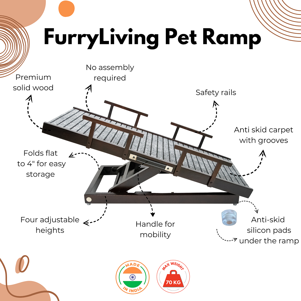FurryLiving Wooden Ramp with Safety Rails for Dogs and Cats (Dark Brown) Both-Furniture FurryLiving Dropship
