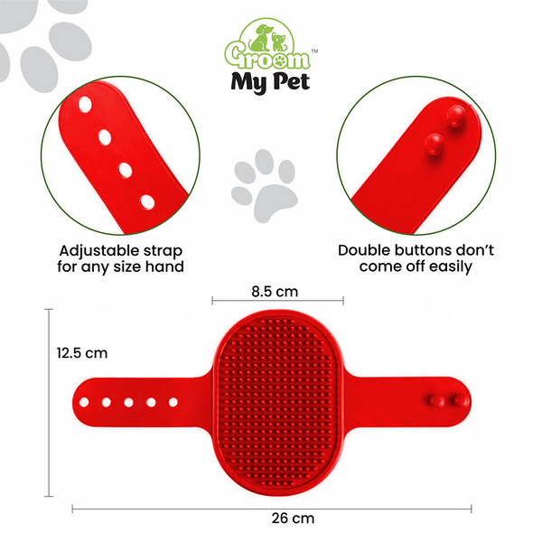 Groom My Pet Bathing & Grooming Hand Brush for Dogs and Cats (Red)