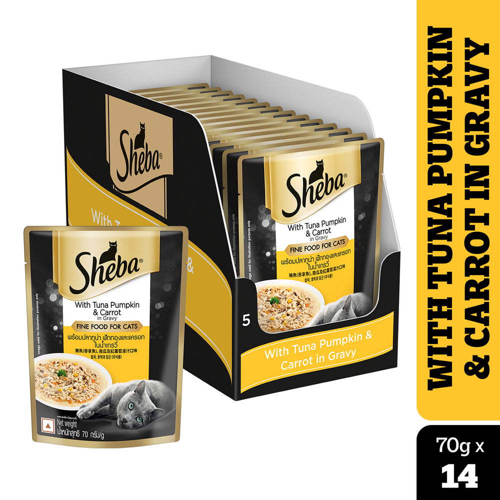 Sheba Fish with Dry Bonito Flake and Tuna Pumpkin & Carrot In Gravy Rich Premium Adult Fine Cat Wet Food Combo