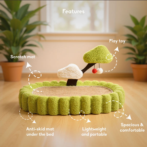 FurryLiving Zen Garden Bed and Scratcher Mat with Hanging Toy for Cats