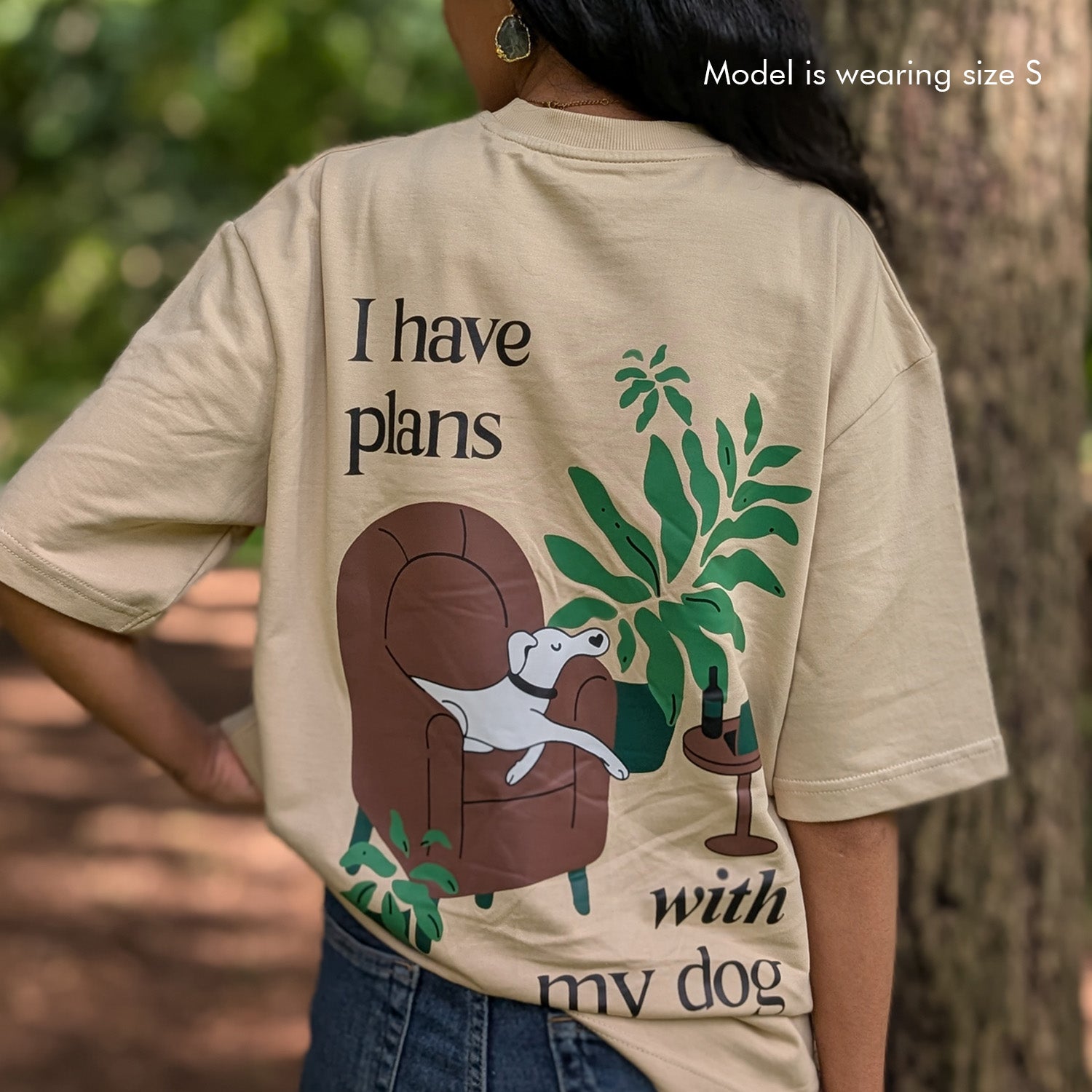 The Pack Plans with My Dog Oversized T Shirt for Men and Women (Beige) Pet Parent-Clothing & Accessories The Pack Dropship
