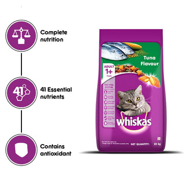 Whiskas Tuna and Tuna in Jelly Meal Adult Cat Dry and Wet Food Combo