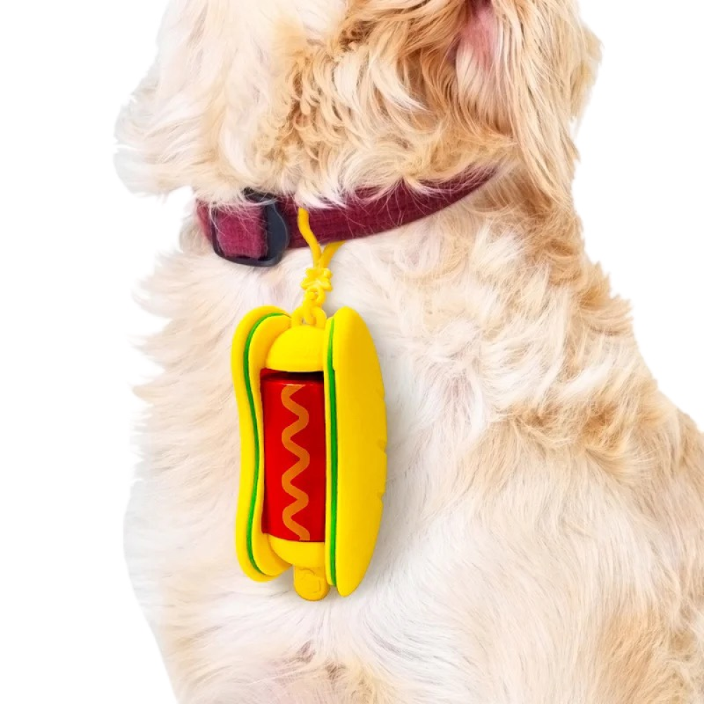 Talking Dog Club Hot Dog Poop Bag Dispenser for Dogs (Yellow/Red)