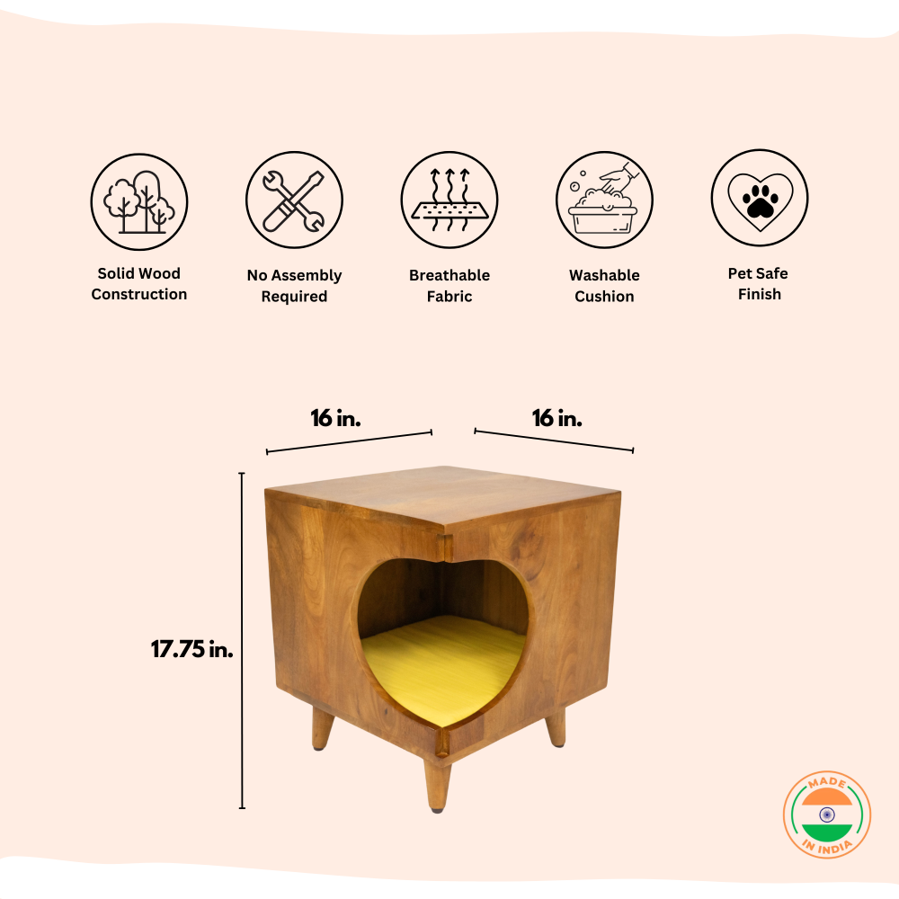 FurryLiving Wally Side Table with Cushion for Small Dogs and Cats (Honey/Yellow Cushion) Both-Furniture FurryLiving Dropship