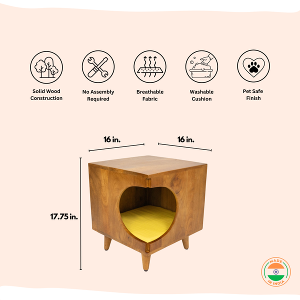 FurryLiving Wally Side Table with Cushion for Small Dogs and Cats (Honey/Yellow Cushion)