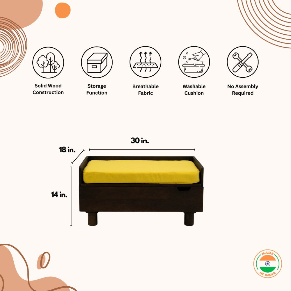 FurryLiving Hibachi Dark Brown Bed with Storage for Dogs (Dark Brown/Yellow Cushion) Both-Furniture FurryLiving Dropship