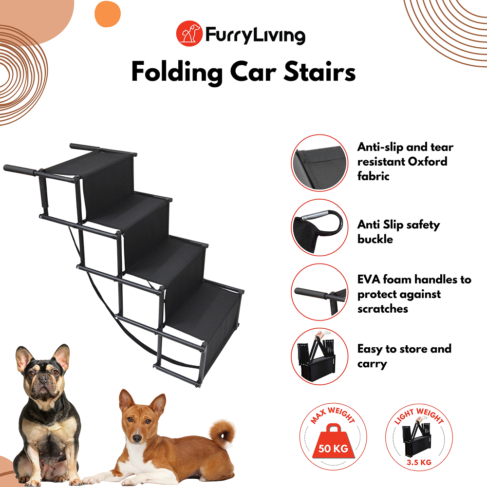 FurryLiving Foldable Pet Stair Ramp for Dogs and Cats (Black) Both-Furniture FurryLiving Dropship