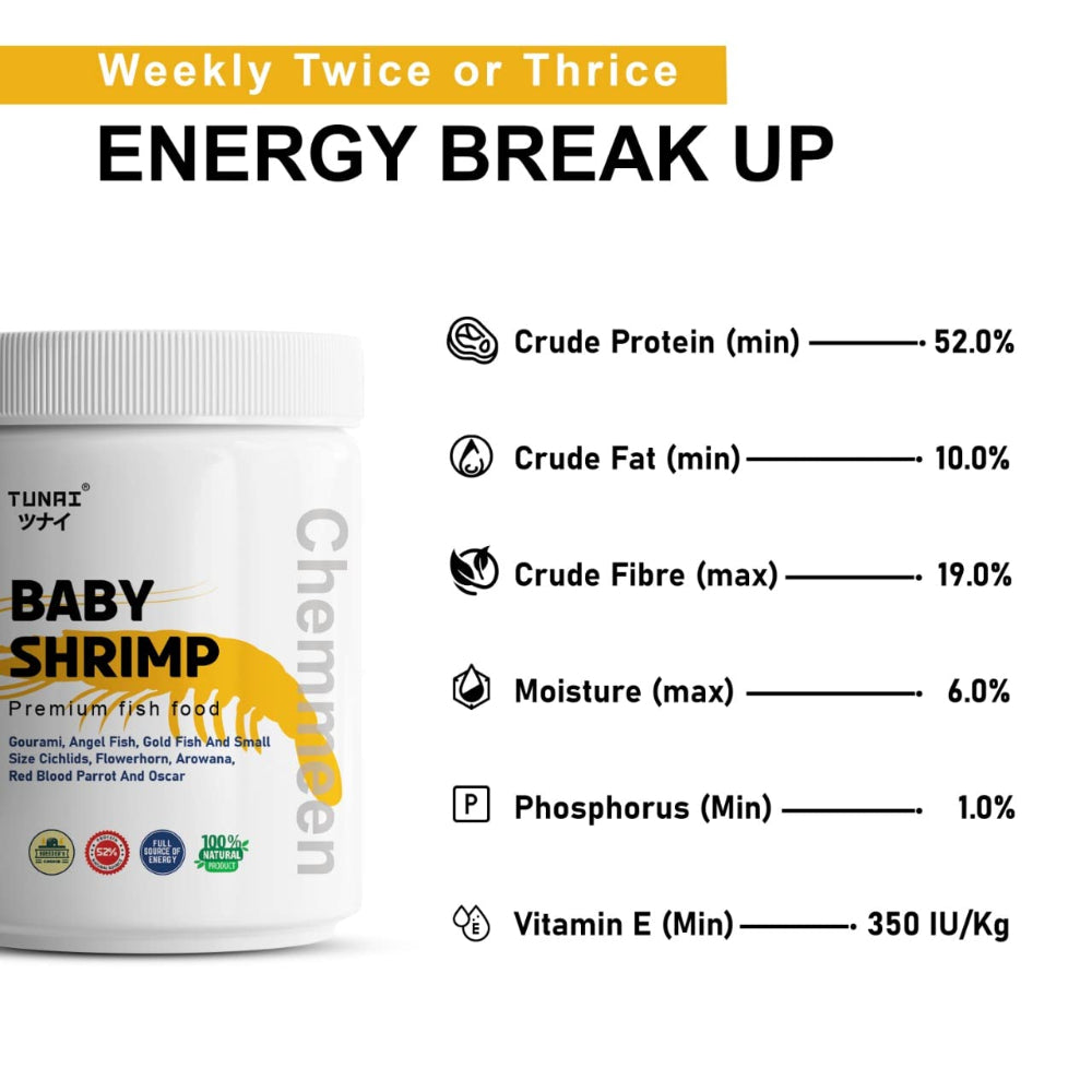 Tunai Chemmeen Whole Sun Dried Shrimps Treat for Fish and Turtle Fish Tunai