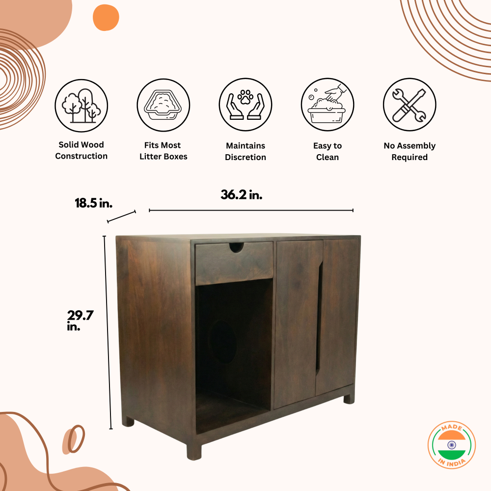 FurryLiving Paco Litter Cabinet for Cats (Dark Brown) Cats-Furniture FurryLiving Dropship