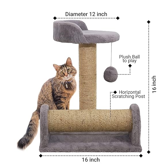 Furrlovers Soft Fur & Dual Jute Rope Scratching Post Tree for Cats (Grey)