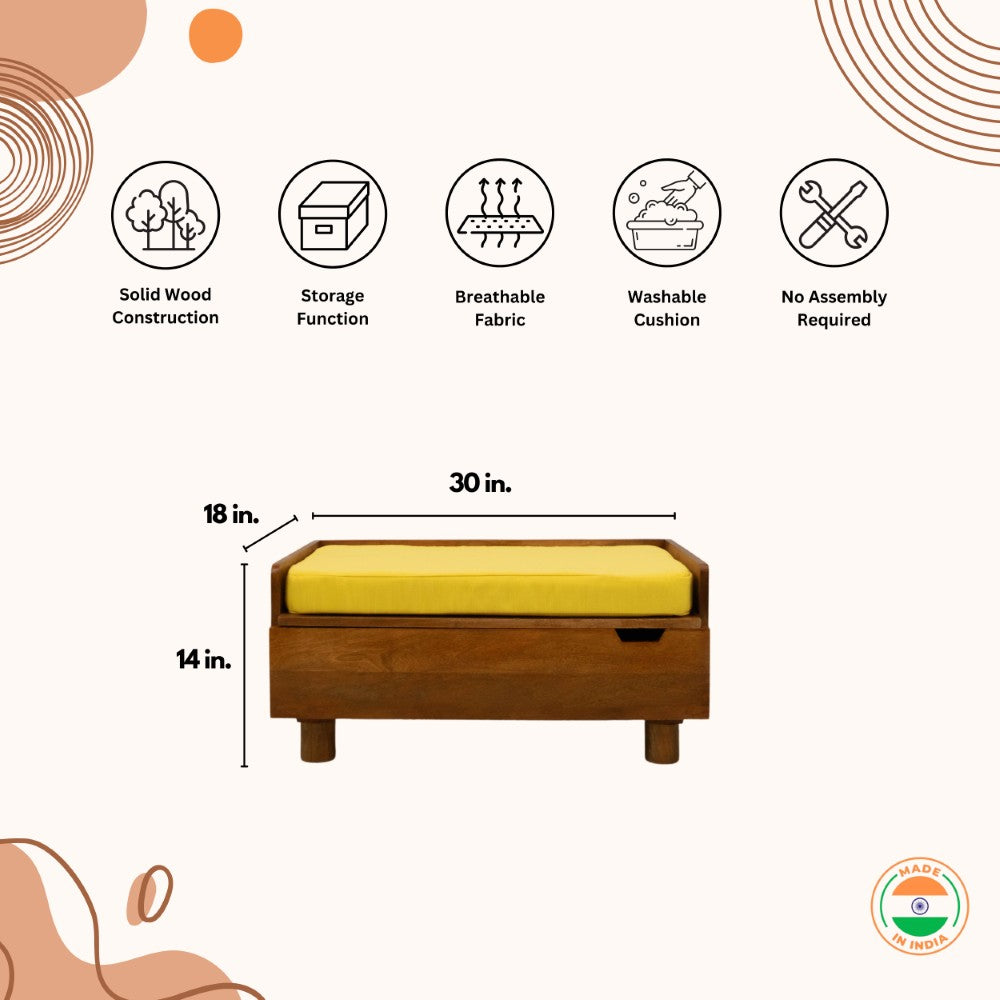 FurryLiving Hibachi Bed with Storage for Dogs (Honey/Yellow Cushion) Both-Furniture FurryLiving Dropship