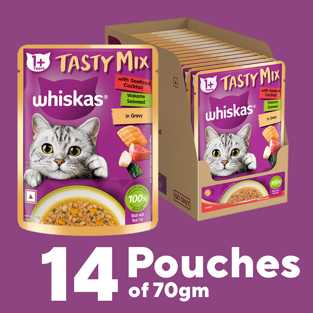 Whiskas Seafood Cocktail With Wakame Seaweed in Gravy Tasty Mix Adult Cat Wet Food Cats-Wet Food Whiskas