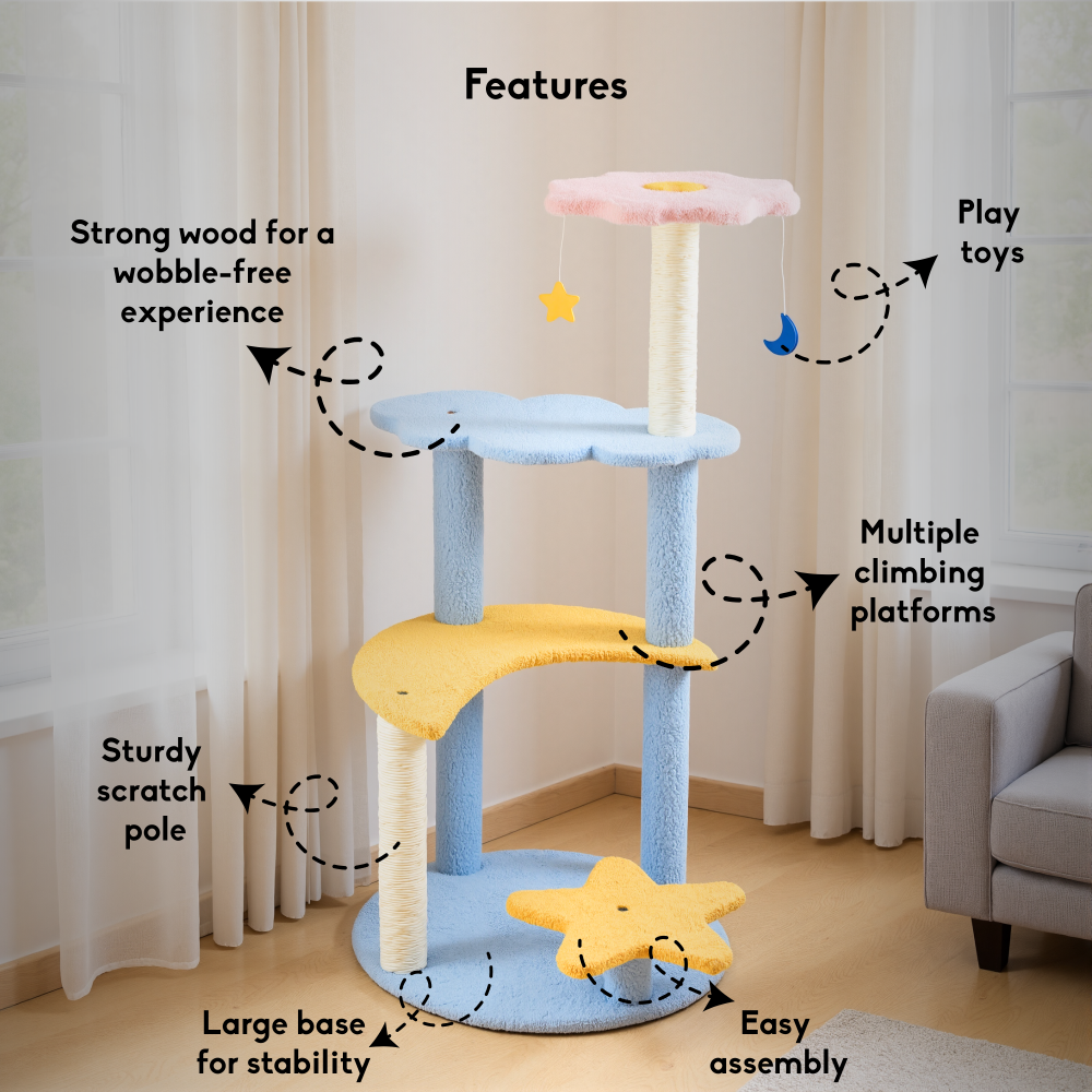FurryLiving Luna Tree Multi Level with Scratching Posts and Hanging Toy for Cat Cats-Toys FurryLiving Dropship