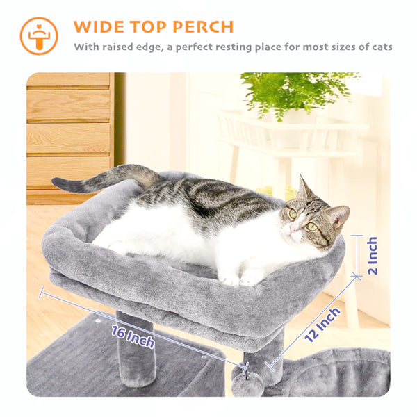 Furrlovers Multilevel Activity Tower with Plush Hammock and Perch Seats for Cats (Grey)